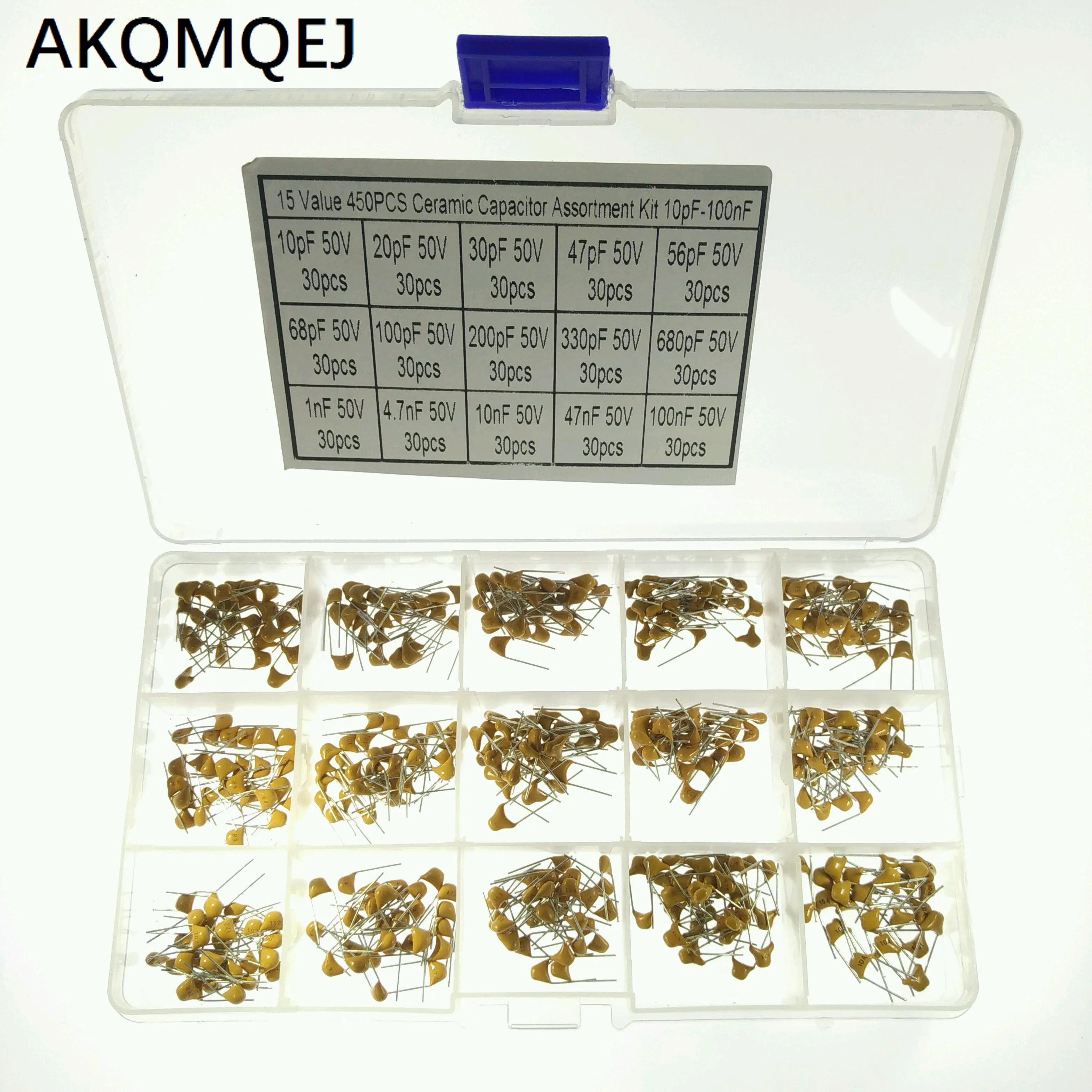 

450pcs 15 Value Ceramic Capacitor Set 50v Multi-layer Assortment Box 10pf To 100nf Electronic Components Capacitor Kit 024