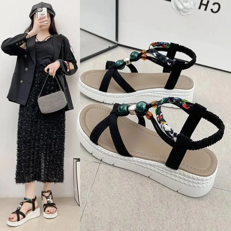 

2025 Hot Sale Spring and Summer New Lightweight Comfortable Wedge Sandals Women's Elastic Sandals All Fashion Trend