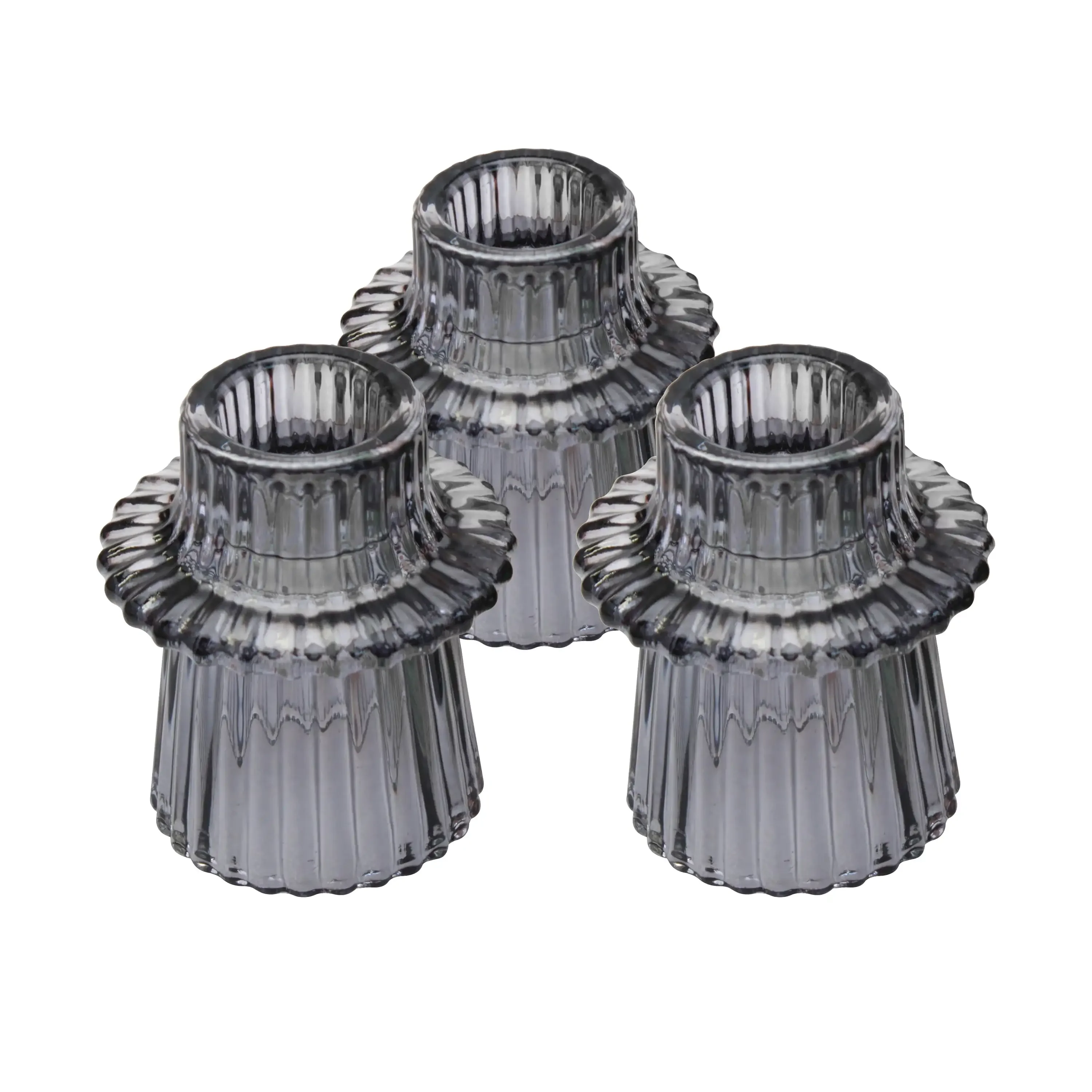 (3 عبوات) حامل شموع مضلع من الزجاج الدخاني المزخرف، مجموعة من 3 قطع، 3 بوصات #1