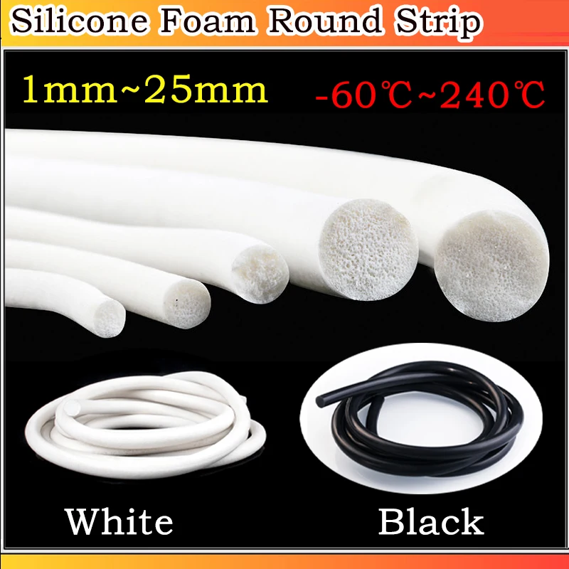 1~10Meters Diameter: 1/1.1/1.2/1.3/1.4/1.5~25mm White/Black Silicone Foam Round Strip High-temperature Resistant Sealing Strip