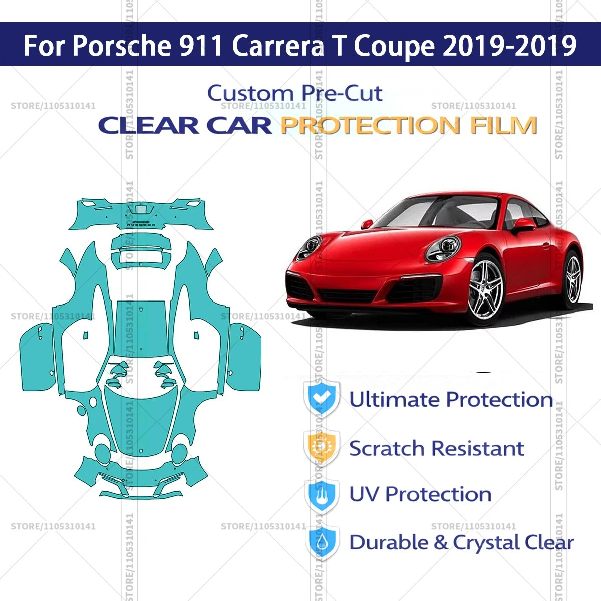 

Защитная пленка PPF для Porsche 911 Carrera T Coupe 2019-2019, предварительно вырезанная, прозрачная, профессиональная автомобильная пленка