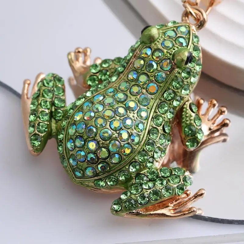 1 Stück Unisex 5-Farben-Strass-Tier-Schlüsselanhänger, Niedlicher Kronen-Frosch-Schlüsselanhänger für Frauen, Modische Geschenke – Detail 7