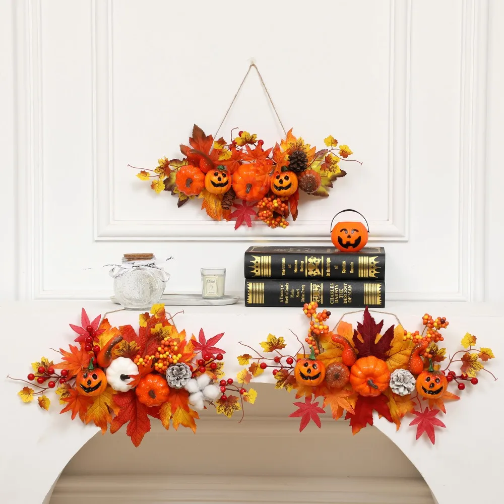 Realistic Artificial Halloween Maple Leaf Pumpkin Pendant Reusable Durable Wall Hanging Props Festive Atmosphere Door