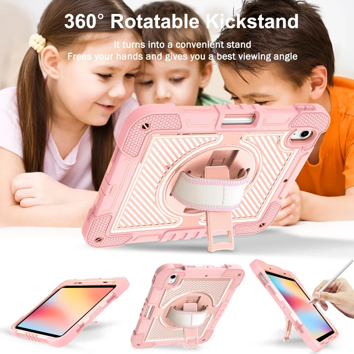 360 Rotation Hand Strap&Kickstand Tablet Case For iPad 10 2022 10.9 inch Air11 Mini4 Pro 11 Protective Cover With Shoulder Strap