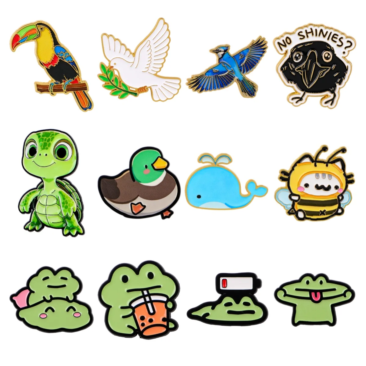 Pin de esmalte de animales bonitos: Paloma de la paz y Rana de té de burbujas. Pins de solapa para ropa, insignias para mochila, accesorios de joyería de moda, regalo.
