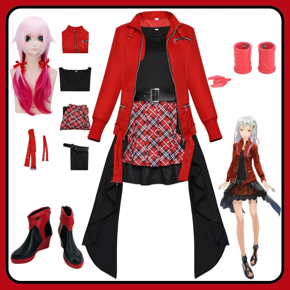 Anime Guilty Crown Yuzuriha Inori Cosplay Costume Women Skirt Uniform Outfit Yuzuriha Inori Cosplay Wig Shoes Halloween Costumes