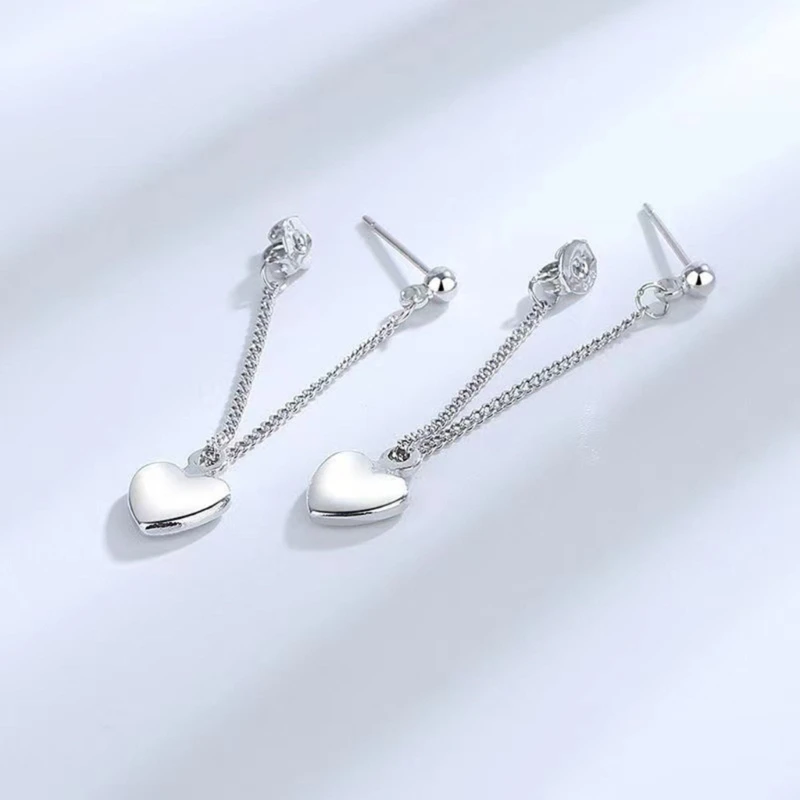 Long Tassels Heart Drop Earrings Silver Color Hanging Ear Pendant for Women Earrings Fashion Jewelry Girls Wedding Party