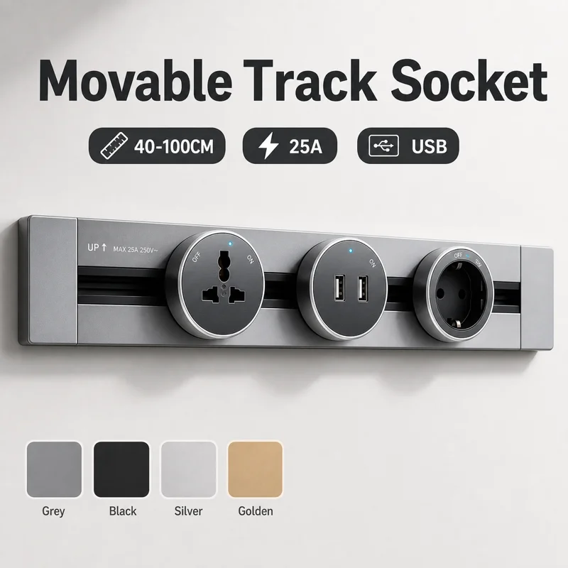 40/50/60/80/100CM Movable Wall Power Track Socket Rail EU US UK FR Universal Outlet Adapter 1/2 AC Plug Double USB Home Office