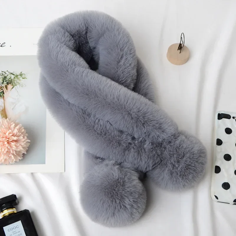 Women Fashion Clothes Accessories Autumn And Winter New Warm Scarf Fur Rabbit Plush Thick Scarf Solid Color Fur Ball Cross Gifts