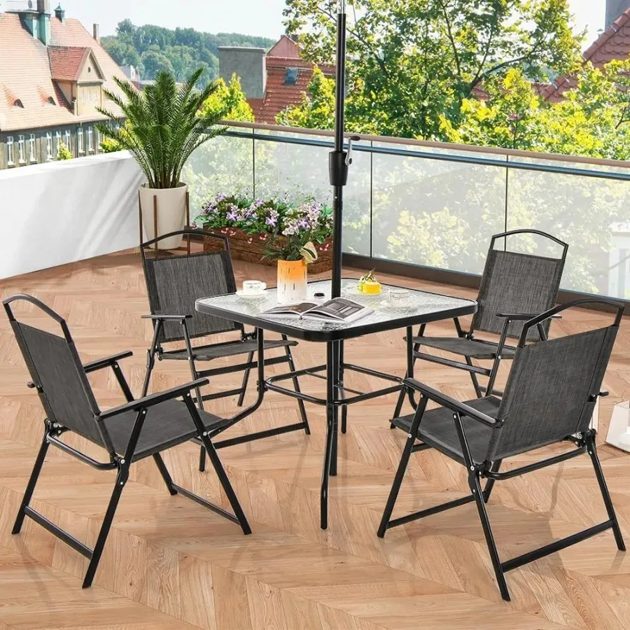 

Patio Folding Chairs Set of 4 with Cozy Seat Fabric and Heavy-Duty Metal Frame