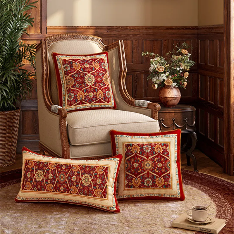 Asia Velvet Cushion Cover Red Luxury Velvet Pillowcase Shell Chinese Style Floral Bird Vintage Home Decoration for Living Room