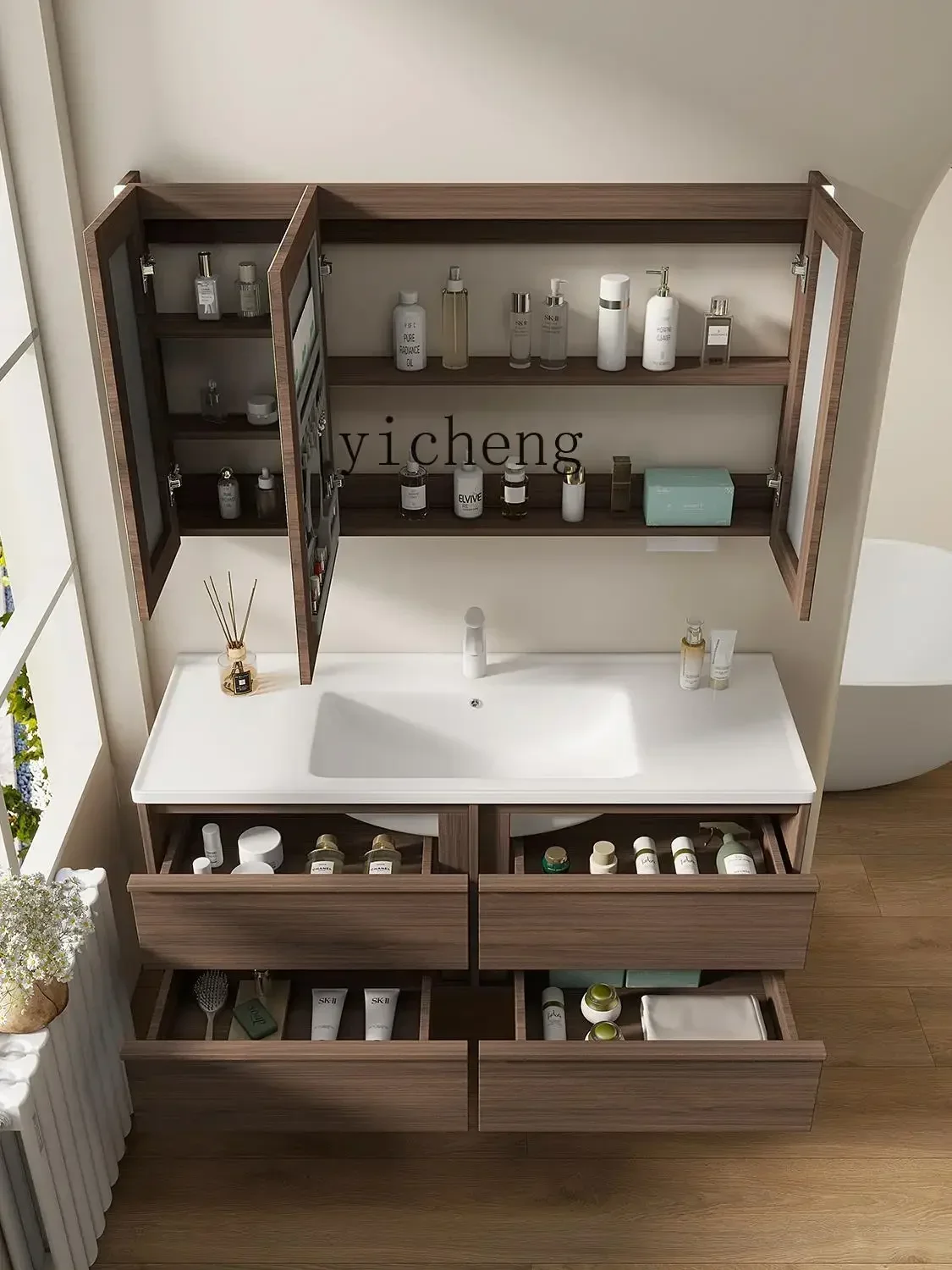 

X5-7 HSN Walnut Ceramic Integrated Bathroom Cabinet Toilet Bone Line Wash Desk Washbasin Washbasin Cabinet