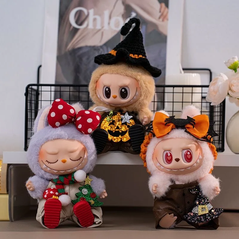 

Одежда для кукол Labubu V1, V2, V3: Хэллоуинские и рождественские наряды, комбинезоны, аксессуары для кукол Labubu.