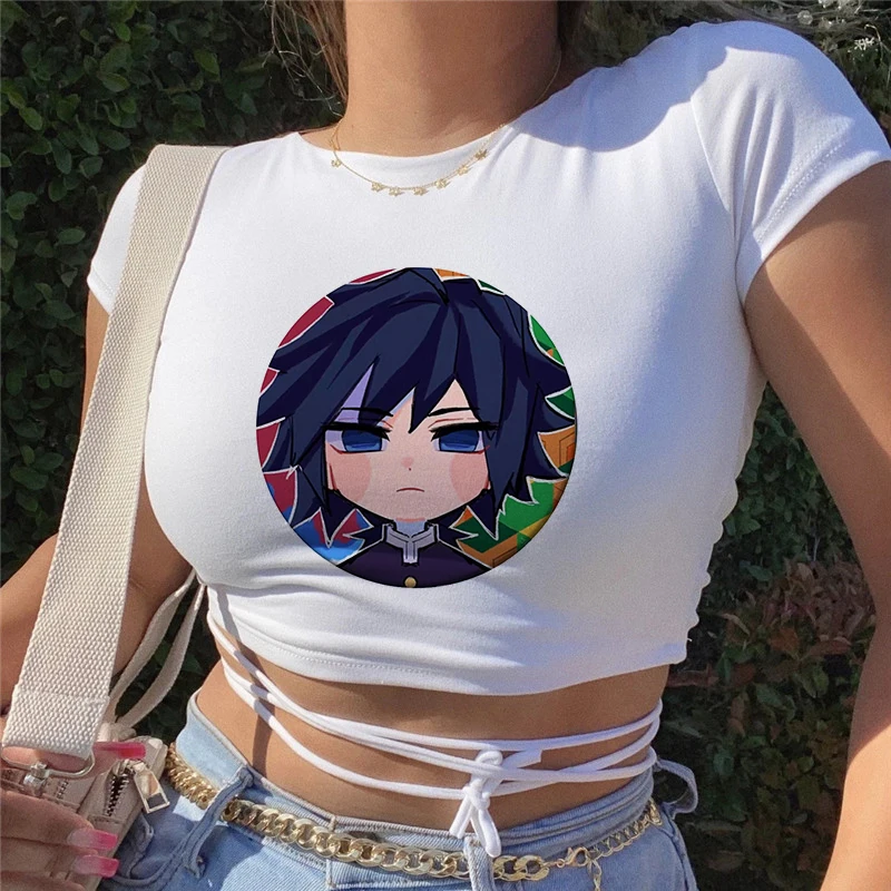 Y2K Tshirt Female Crop Tops Japanese Manga Demon Slayer Kimetsu No Yaiba Cute Crop Top Summer Anime T Shirt Women Kawaii Clothes