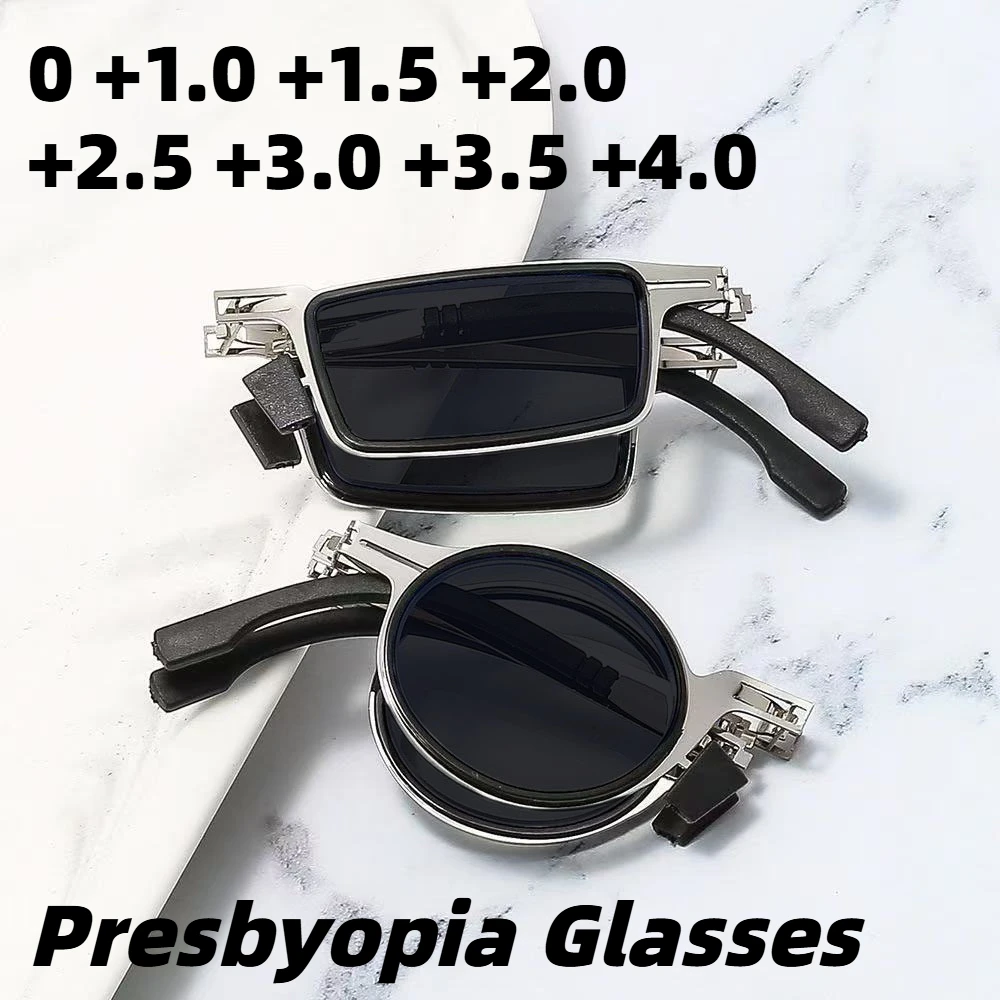 

Foldable Portable UV-Protective Reading Glasses Stylish Retro Ultra-Lightweight Metal-Frame Presbyopia Eyewear 0 To +4.0