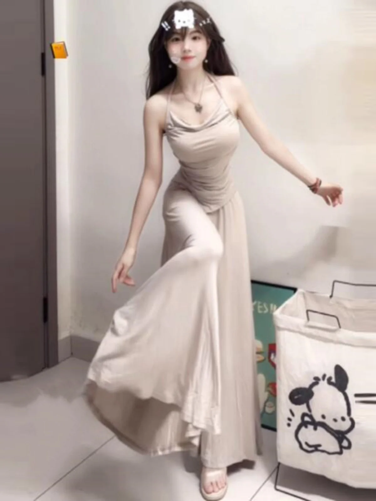 

Salt Series Loose Feel Korean Style Three Piece Set Open Cardigan Strap Wide Leg Pants Casual Fashion Women's Ensemble