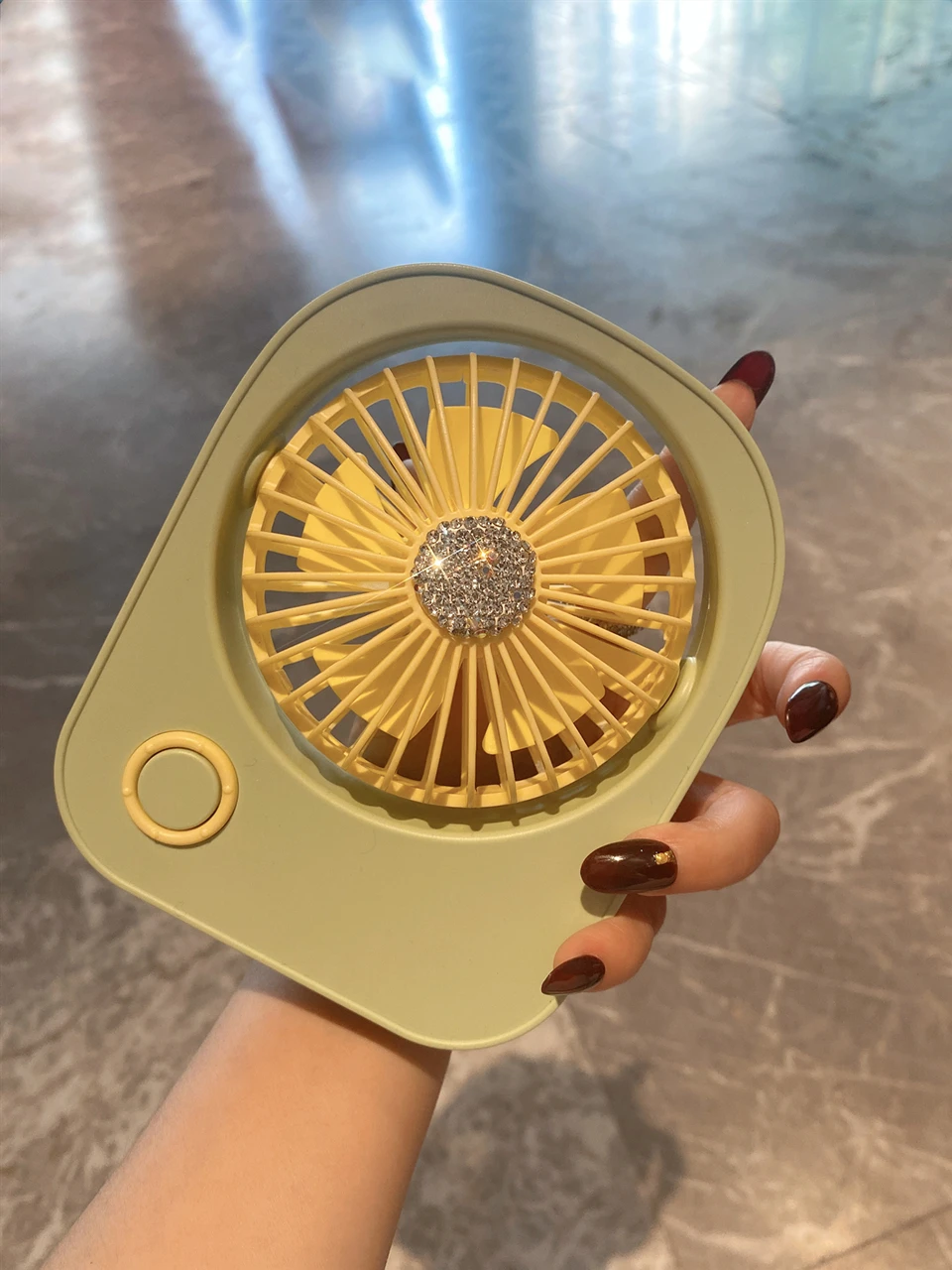 Portable Air Cooler Desktop Fan with Rhinestones Electric Usb Charge 2 Gears Silent Adjustable Wind Home Office Summer Cooling