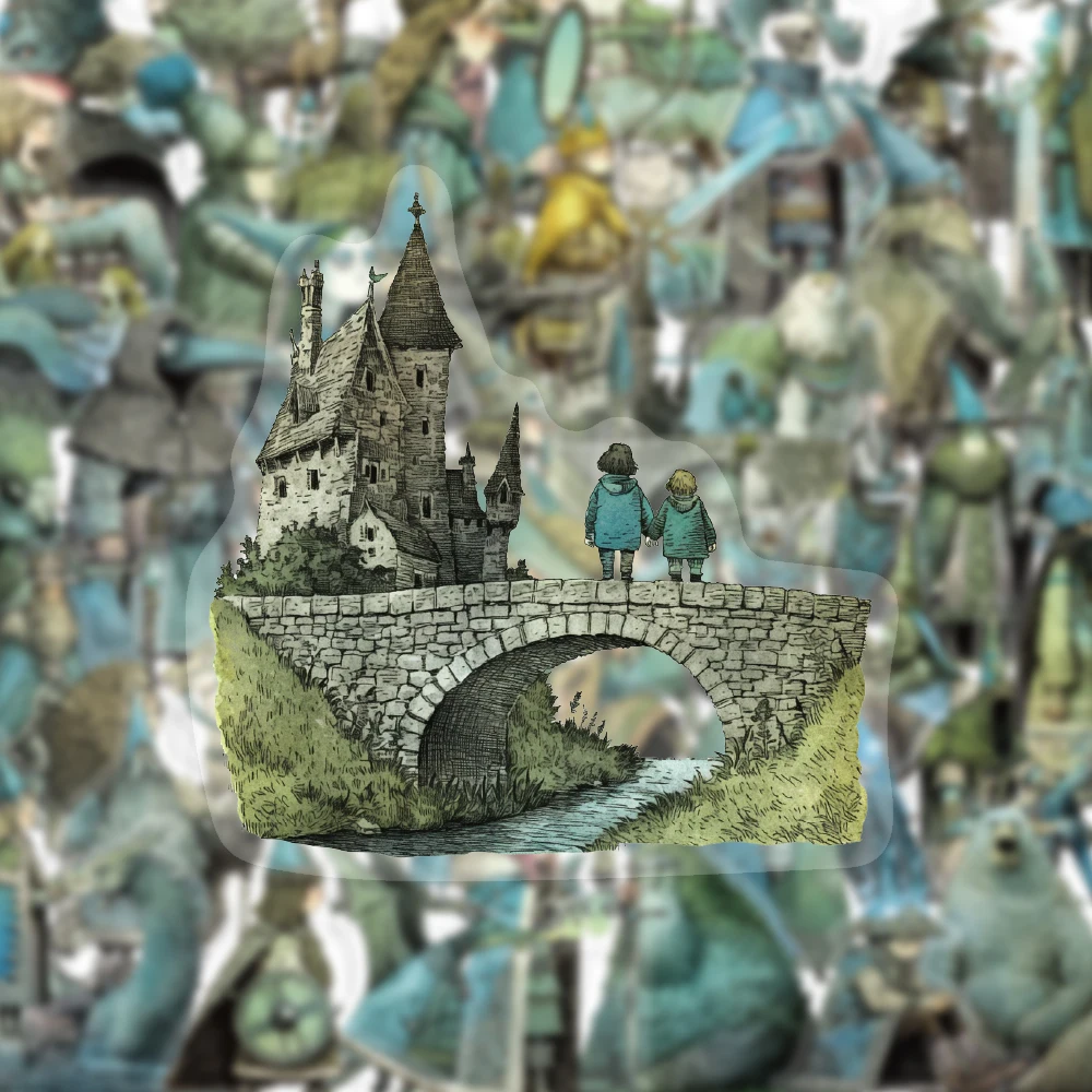 50 Adesivos PET Retrô Clássicos de Contos de Fadas e Mundo Mágico: Cavalaria, Monstros e Castelos para Decoração Criativa de Arte, Scrapbook, Guitarra e Celular