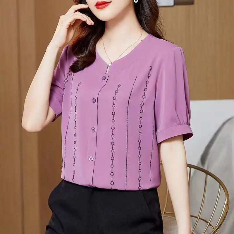 Blusas elegantes de gasa para mujer, camisa informal de manga larga con cuello vuelto, con botones, para primavera y verano, 2023