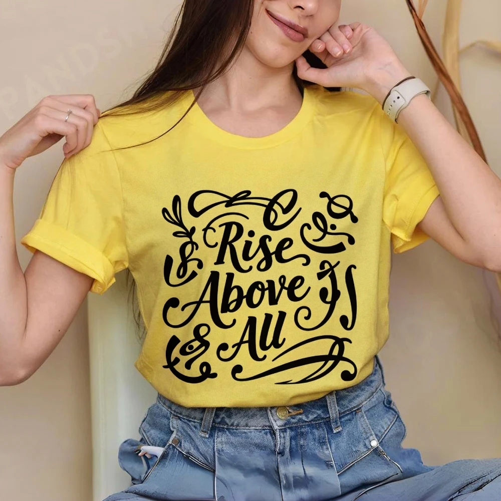 Crew Neck Graphic Tees  Street Wear Colorful  Cute Cartoon Letters Rise Above All Y2K Women‘s Clothes Cotton Casual  T-Shirt