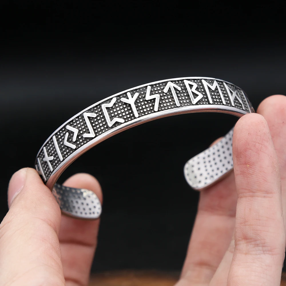 Vikings Stainless Steel Nordic Runes Bracelet For Men Women Amulet Vintage Fashion Odin Cuff Bangles Punk Jewelry Couple Gifts