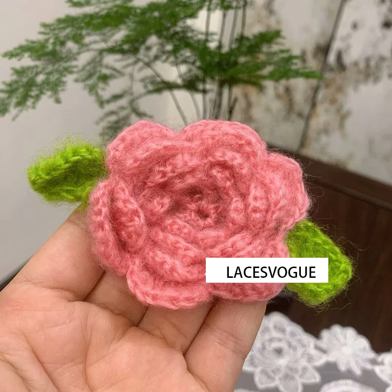 4PCS Handmade Yarn Crochet Knitted Flower Applique, DIY Patchwork, Needlework Sewing Accessories, Cloth paste