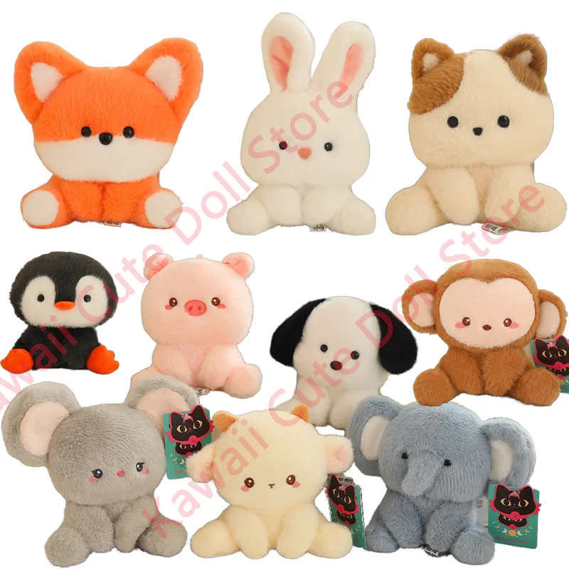 Mini Cartoon Stuffed Animal Little Kitten Elephant Green Duck Monkey Fluffly Fox Plush Toy Desktop Ornam Learning Accompany Doll