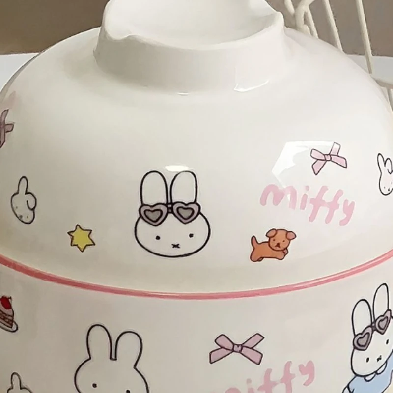 Cartoon Kawaii Miffy Amphora Large Capacity with Lid Ceramic Instant Noodles Easy To Clean Practical Durable New Style Good Look