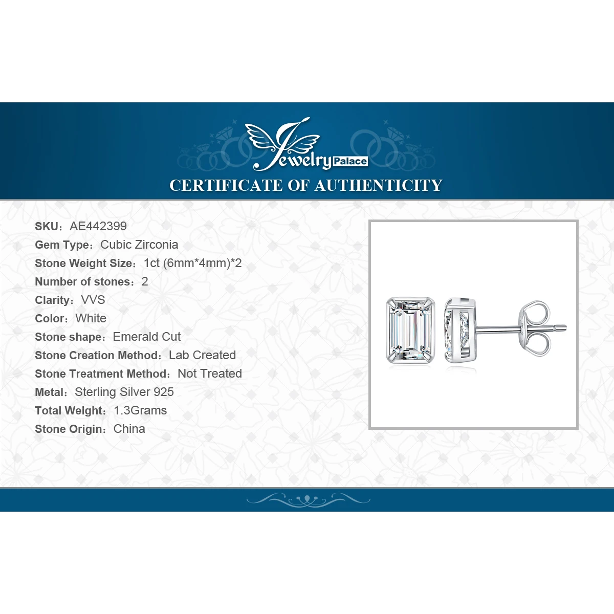 JewelryPalace Emerald Cut 5A Cubic Zirconia Wedding Engagement 925 Sterling Silver Stud Earrings for Woman Anniversary Gift