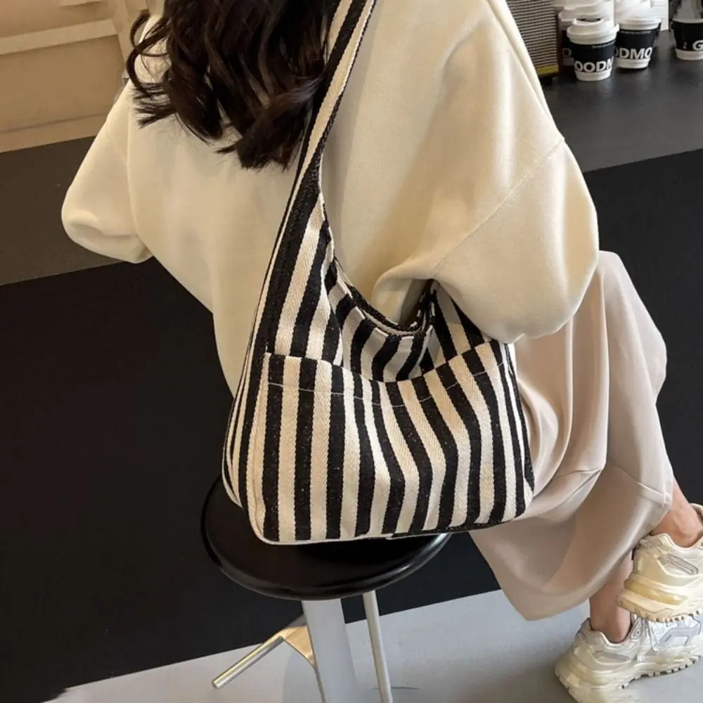 Multi-function Women Handbag Fashion Large-capacity Canvas Bag Makeup Bags Striped Small Fresh Handbag Korean Style Bag