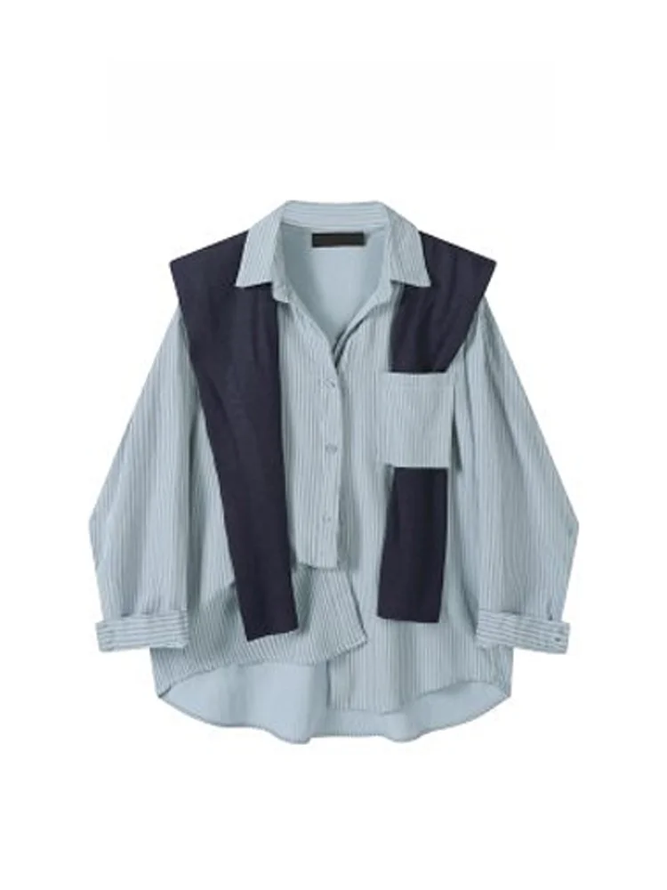 

Winter Casual Striped Loose Long Sve irt Women's Faion Layering Outerwear Commute oulder Pad irt Collar Breat...