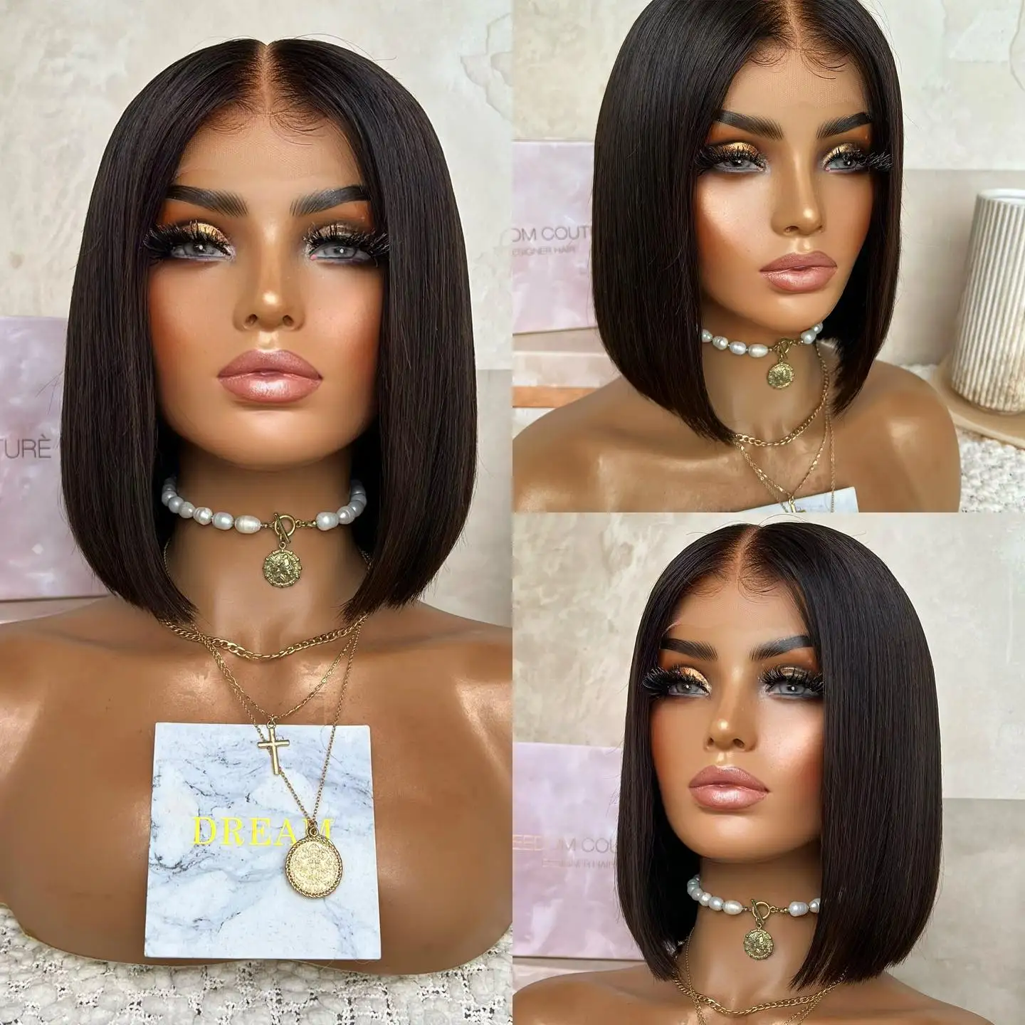 

MXWIG Short Bob Black Burgundy Synthetic Wig 13x4 Lace Front Pre-Plucked with Baby Hair Glueless for Women