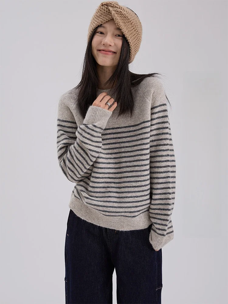 

Повседневный свободный свитер в полоску для женщин, с круглым вырезом, без застежек, для работы и повседневной носки, новая осенне-зимняя коллекция, эксклюзивно онлайн.