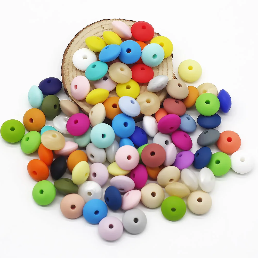 Cute-idea 100pcs Teething Toys Abacus Silicone Beads Lentil 12mm BPA Free Baby Tooth DIY Teether Necklace Bead Jewelry Baby Care