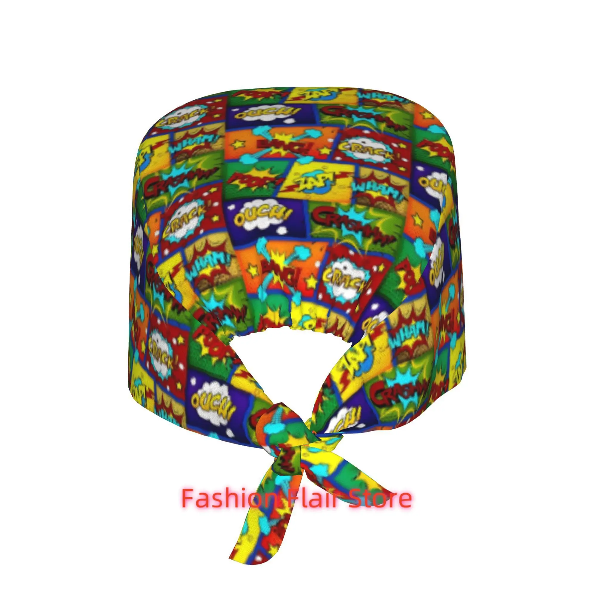 1pc Adjustable Lightweight Dust-Proof Work Cap with Comic Book Panel Design - Color-Coded /Nursing & Chef Styles, Lace-Up Closur