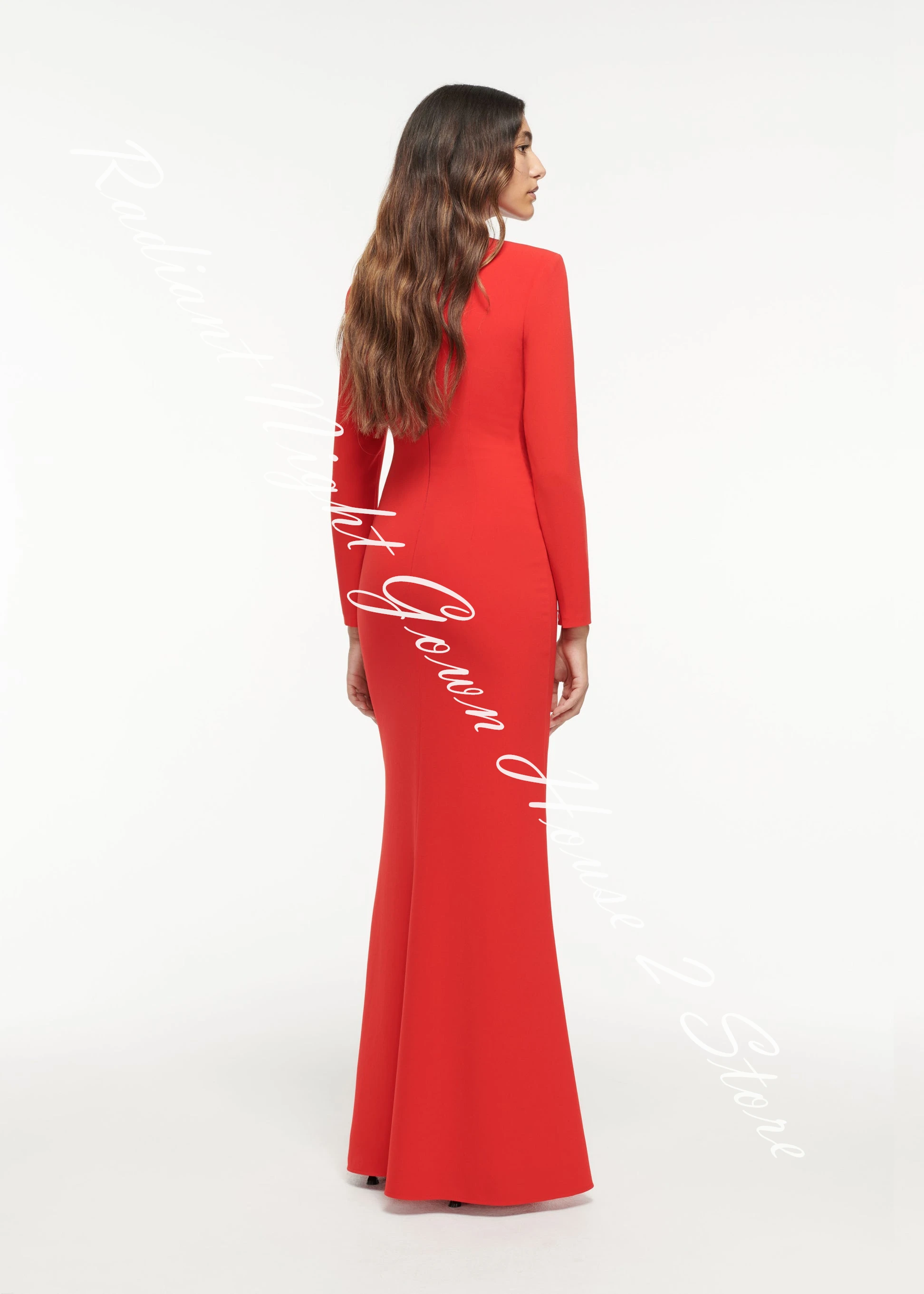 Temperament Jersey Mermaid Evening Dress V-Neck Long Sleeves Floor Length Sweep Train Zipper Back فساتين سهره نسائيه فخمة