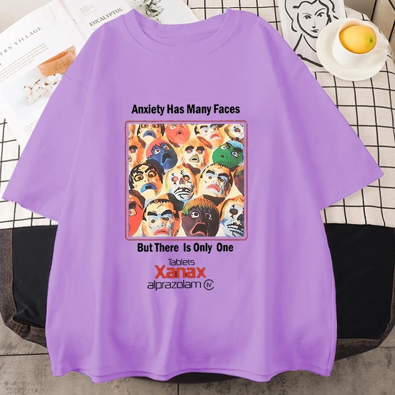 Neues Vintage Xanax Anxiety Faces Print T-Shirt für Damen und Herren, Sommer-T-Shirt, Harajuku, lässig, Rundhalsausschnitt, kurze Ärmel, neutrales Oberteil – Detail 3