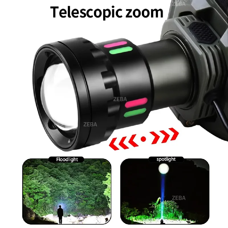 

Мощный светодиодный налобный фонарь, перезаряжаемая фара, масштабируемый налобный фонарь, водонепроницаемый налобный фонарь, налобный фонарик с высоким люменом