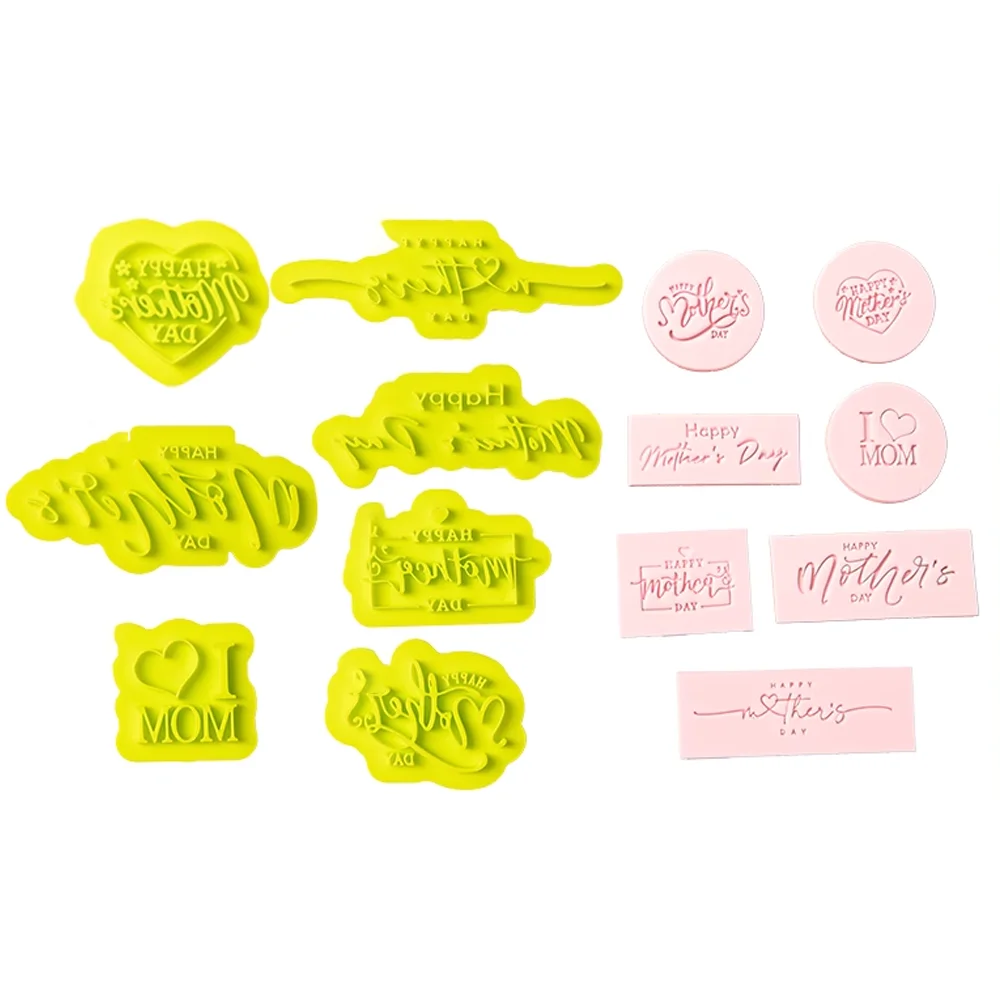 7pcs Cookie Stamp Mold Set,Mother's Day Theme Cookie Mold Handwritten Artistic Blessings Cookie Mold DIY Baking 3D Printed