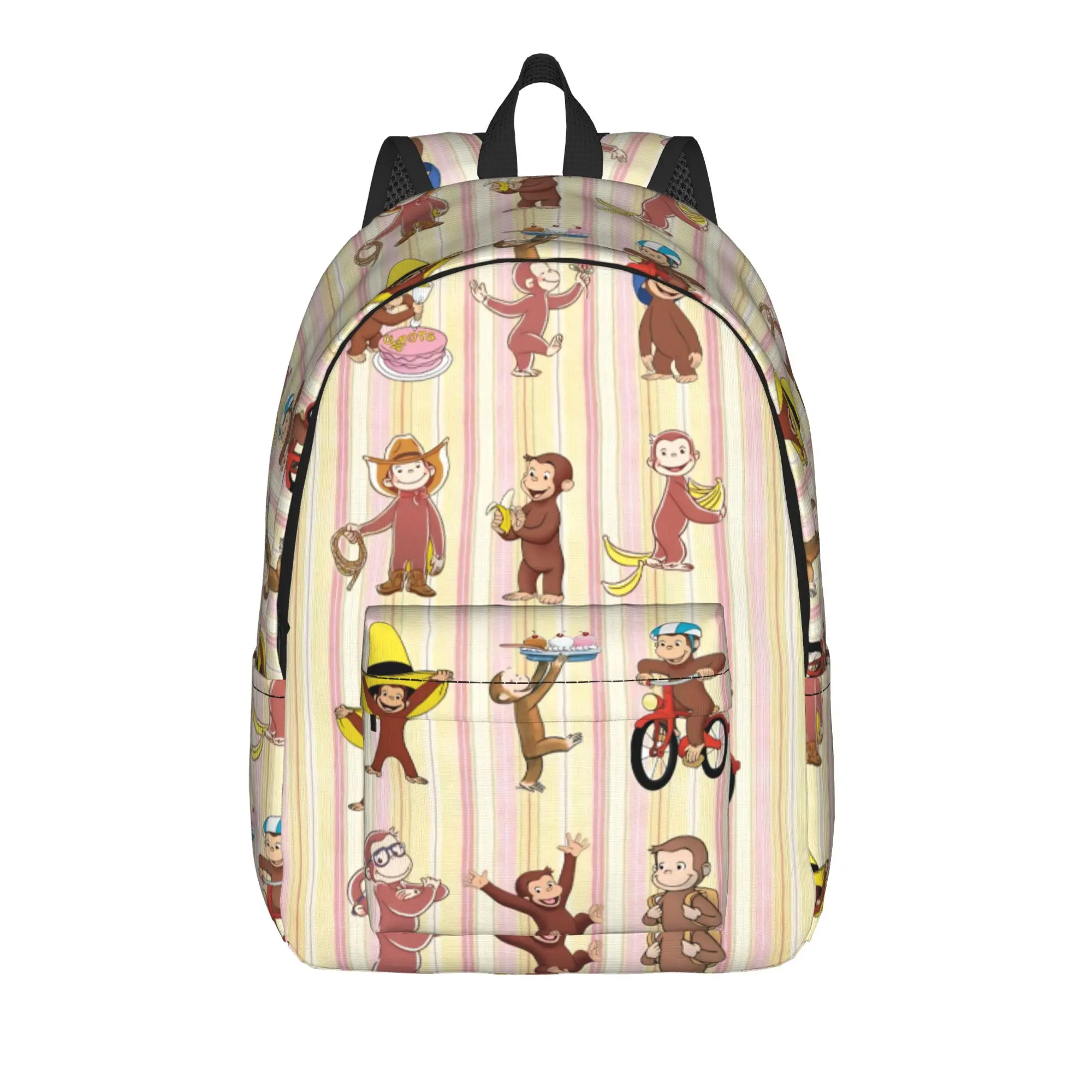 Curious George Swing Banana Stripe Backpack Outdoor Style Backpacks Women High Quality Large School Bags Streetwear Rucksack