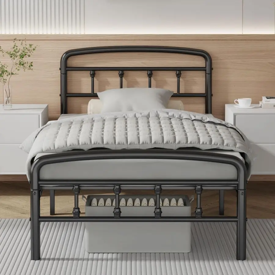 

Twin Bed Frames, No Squeak amp 1500lbs Heavy Duty Support Twin Bed Frames with Headboard and Footboard ToolFree 20Min Assembly,