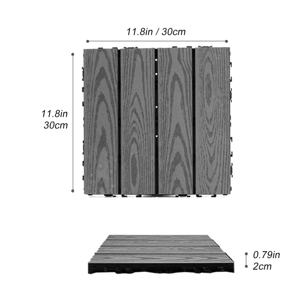 Juego de 20 baldosas compuesta de plástico y madera, cubierta compuesta resistente al óxido, ideal para patios, balcones, 12.0 x 12.0 in, color gris oscuro