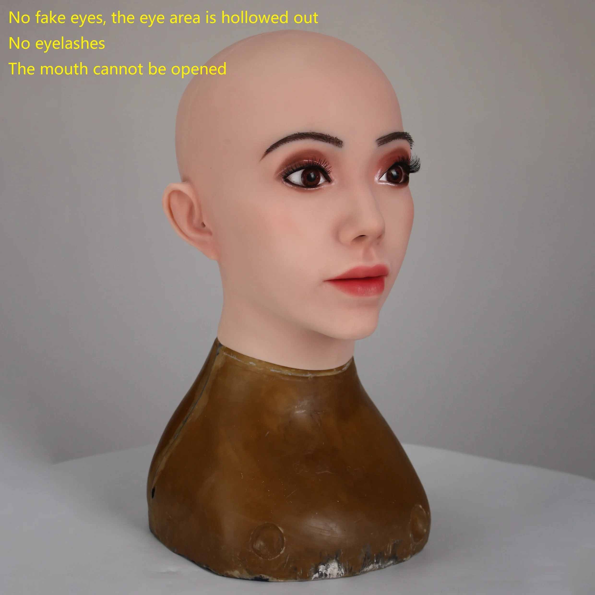Realistic Skin Texture Bald Female Silicone Face Mask High Simulation Head Mask for Crossdresser Cosplay Masquerade Party Prop
