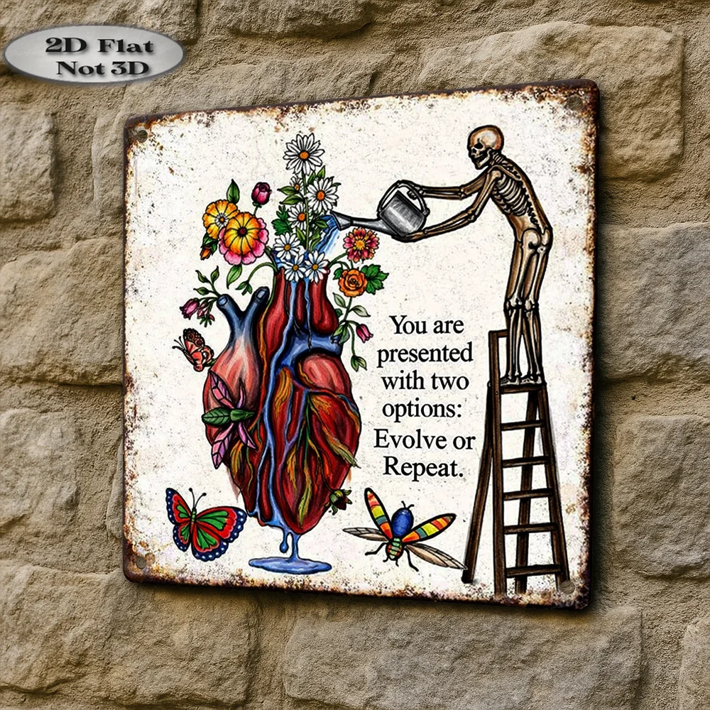 1 plaque murale métallique vintage « Evolve or Repeat » 8"x8", décoration pour la maison, le bureau ou l'extérieur, cadeau pour entrepreneur