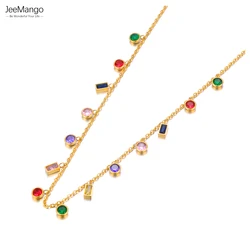 JeeMango 316L Stainless Steel Colorful Cubic Zirconia Choker Necklace For Women Gold Plated Bohemia Beach Chain Jewelry JN23067