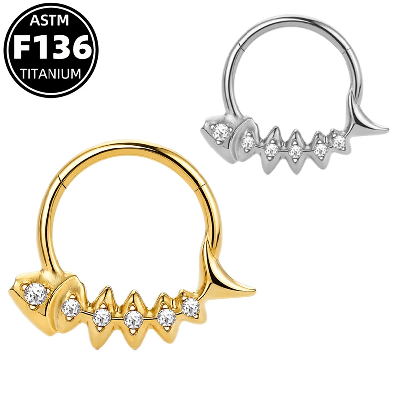 ASTM F136 Titanium Septum Clicker 16G CZ Hoop Earrings Fish Shape Labret Lip Nose Rings Cartilage Helix Conch Piercing Jewelry