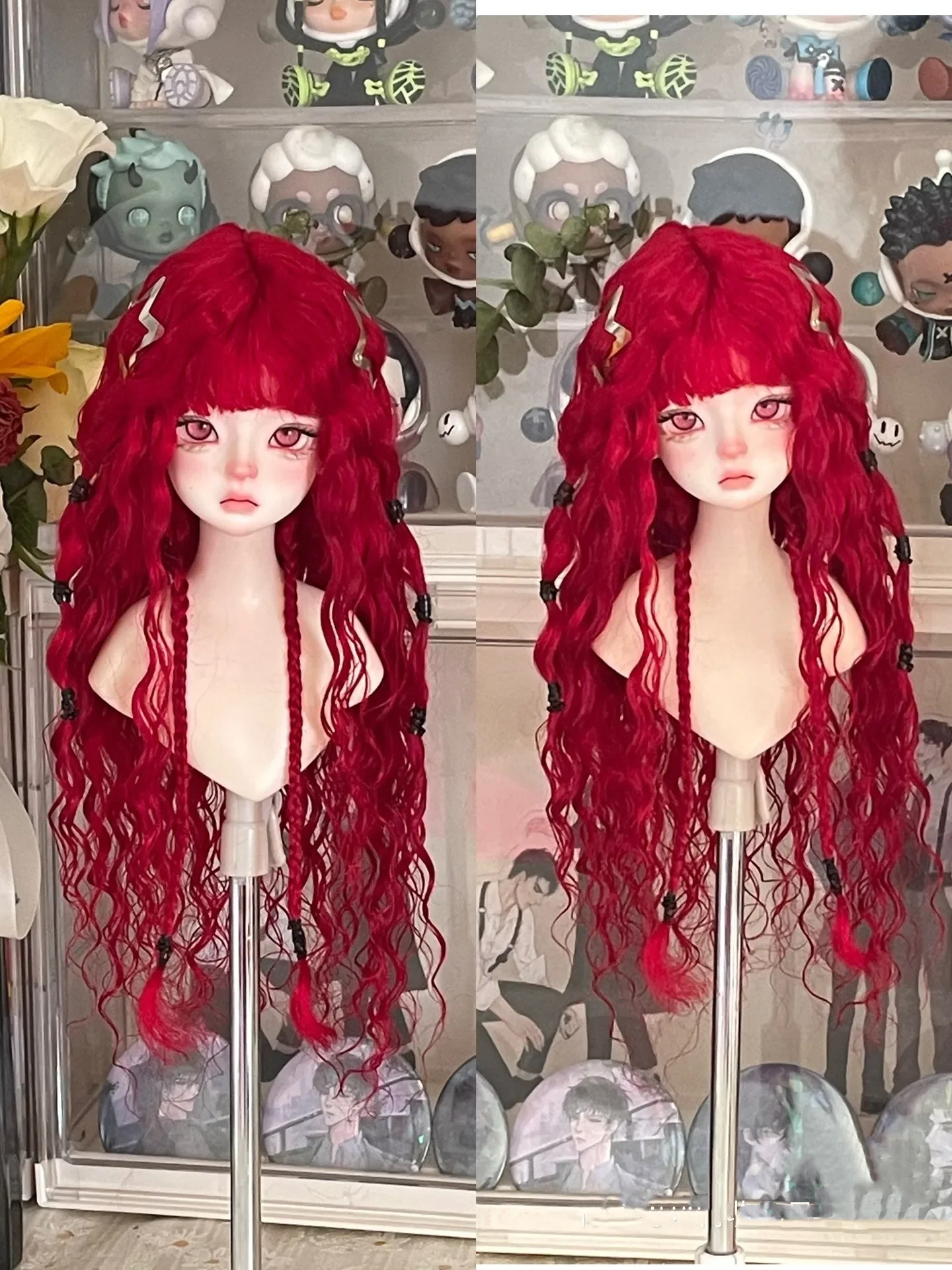 

Hair for doll handicraft doll hair 1/4 BJD doll accessories, cross seam big red mohair wig
