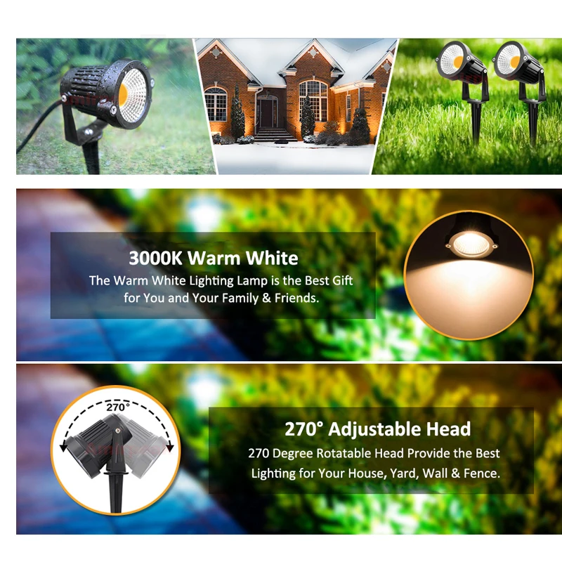 LED Landscape Lights 5W 220V /12v Outdoor Pathway Garden Yard Spotlight IP66 Waterproof Garden Flood Light Outdoor Lawn 2M Cable