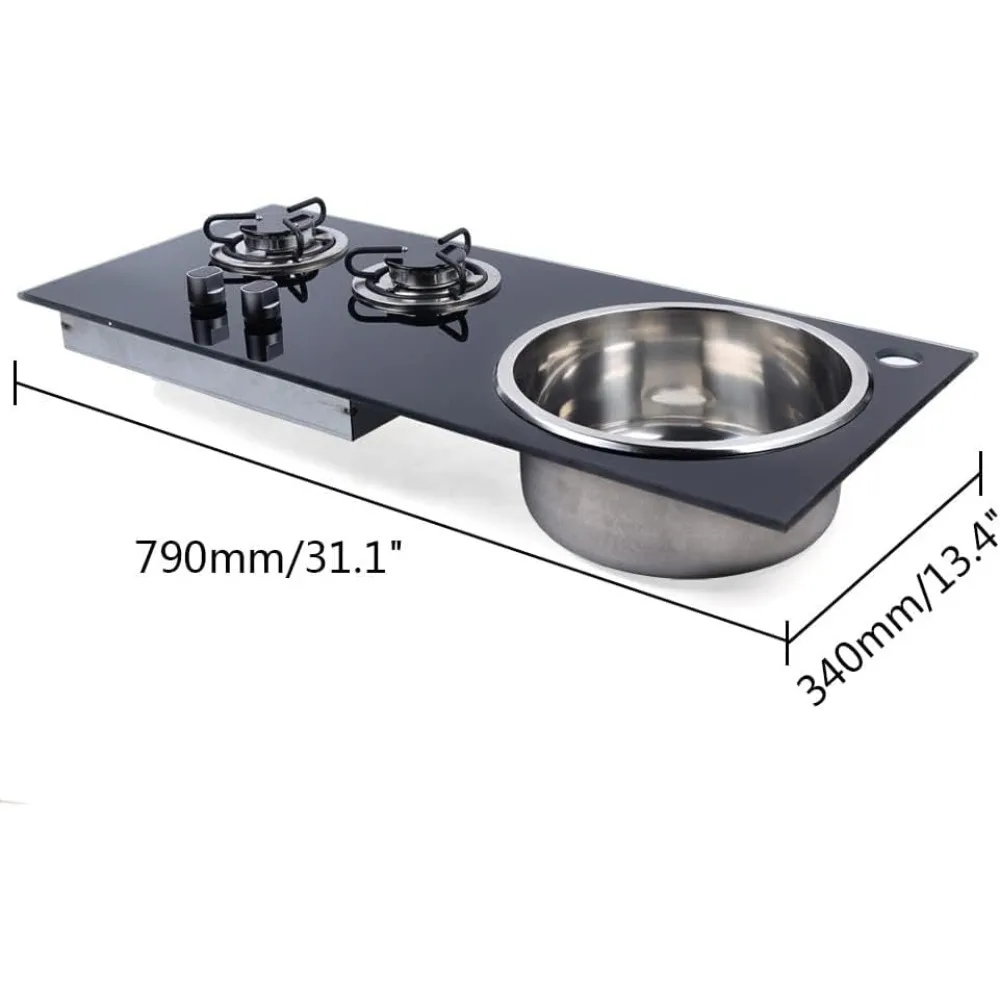 Kompor Gas Cookto, 2 Tungku Kompor Gas Built-in Kompor Gas LPG dengan Wastafel Kombinasi Dapur untuk RV Camper Caravan Ou