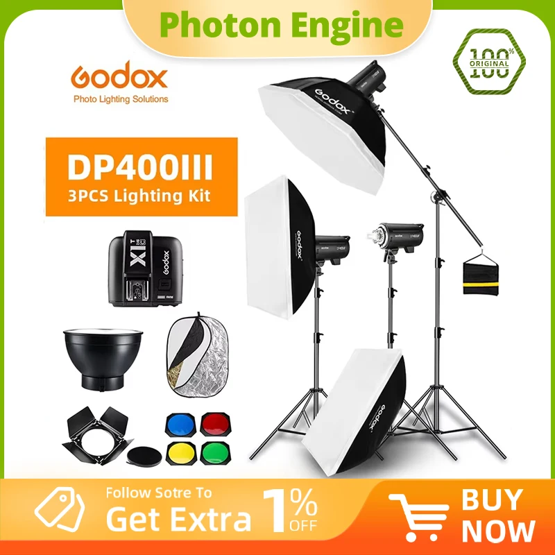 

1200W Godox DP400III DP400III-V 3x 400Ws Photo Studio Flash Lighting,Softbox,Light Stand, Studio Boom Arm Top Light Stand